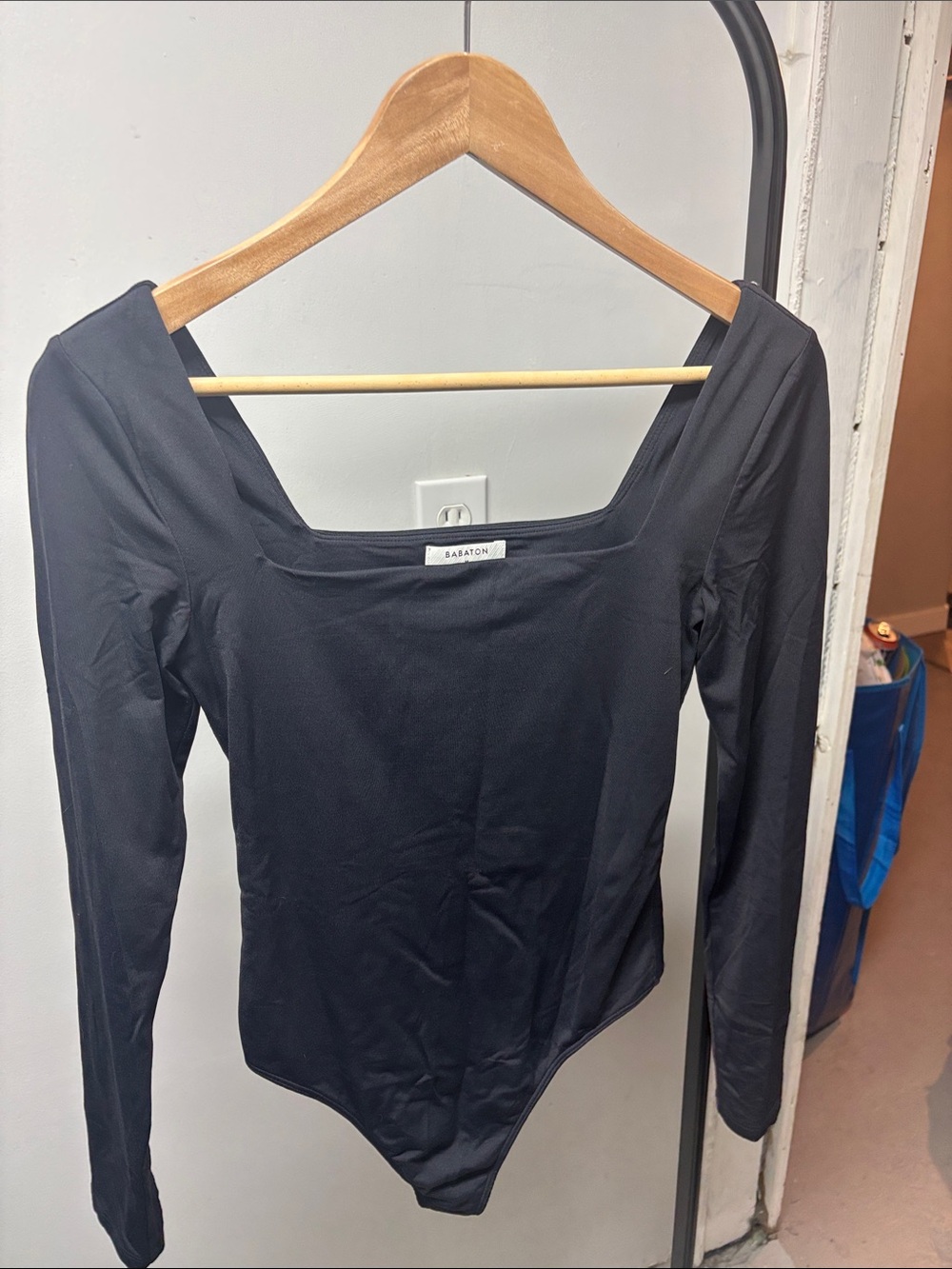 Babaton Black Long-Sleeve Square Neck Bodysuit